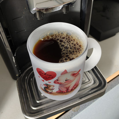 Schwein mit Maus und Herz Glas Tasse mit Spruch Schön dass es dich gibt