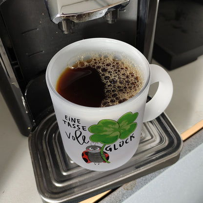 Marienkäfer Glas Tasse mit Spruch Eine Tasse voll Glück