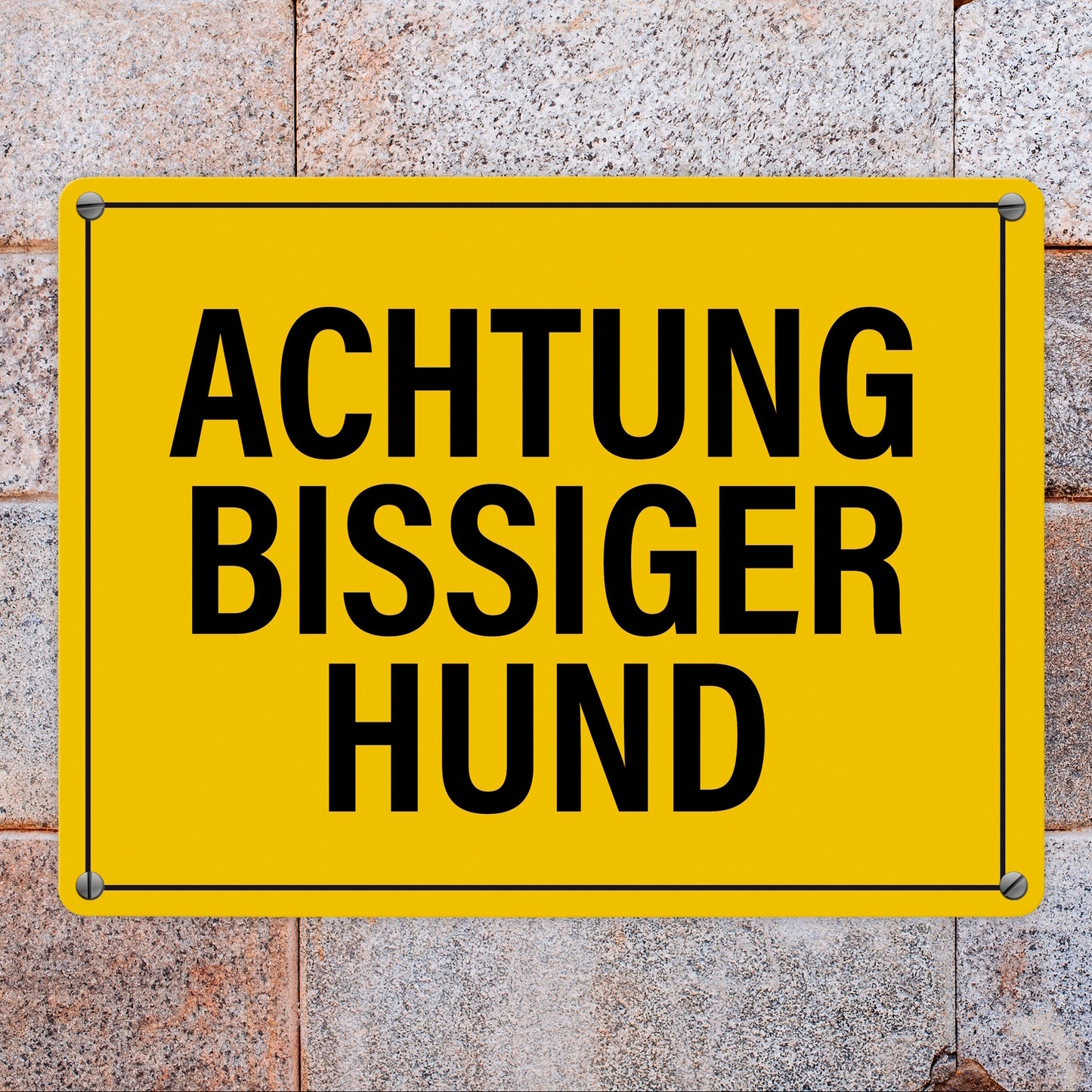 Achtung bissiger Hund Metallschild in gelb