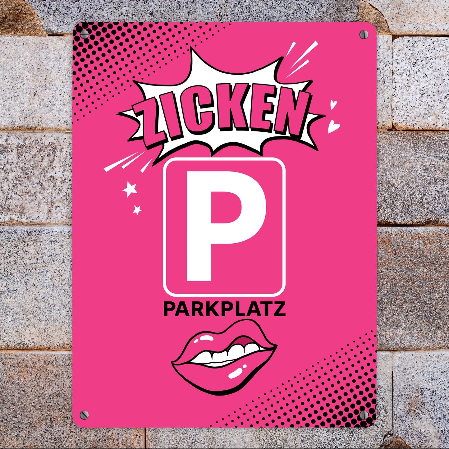 Zicke Metallschild XL in 21x28 cm mit Spruch Zicken Parkplatz