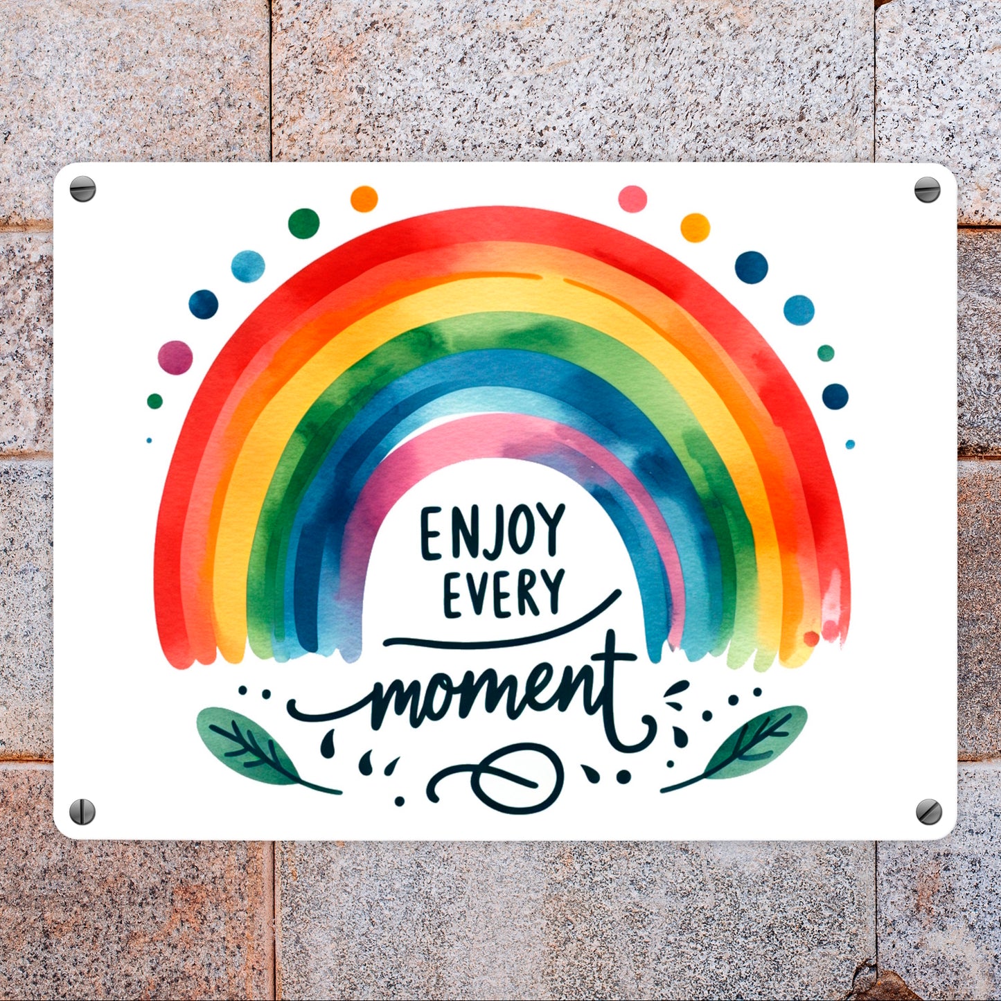 Regenbogen Metallschild in 15x20 cm mit Spruch Enjoy every moment