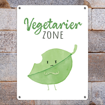 Blatt Metallschild XL in 21x28 cm mit Spruch Vegetarier Zone