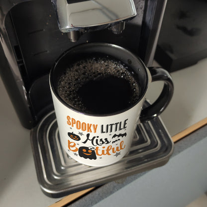 Geister Kaffeebecher in schwarz mit Spruch- Spooky little Miss Bootiful