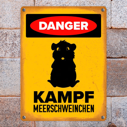 Danger Kampf Meerschweinchen Metallschild in 15x20 cm mit Meerschweinchen Silhouette