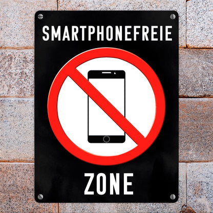 Smartphonefreie Zone Handy verboten Metallschild in 15x20 cm