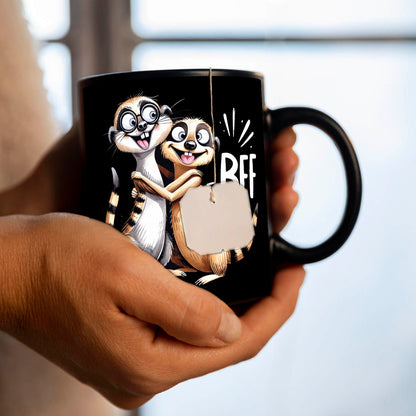 Verrückte Erdmännchen Freundschaft Tasse in Schwarz mit Spruch BFF - Best friends forever