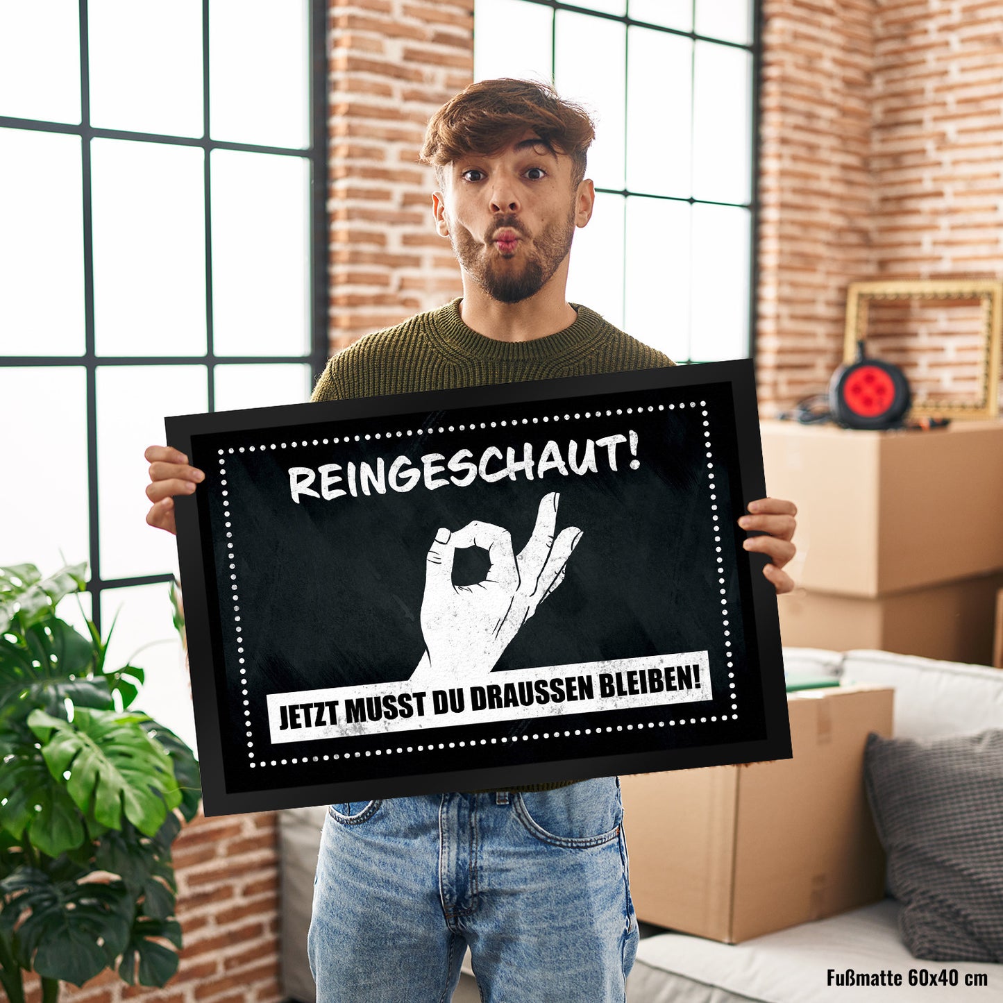 Fußmatte XL in 40x60 cm mit gewitztem Streich - Reingeschaut! Jetzt musst du draussen bleiben!