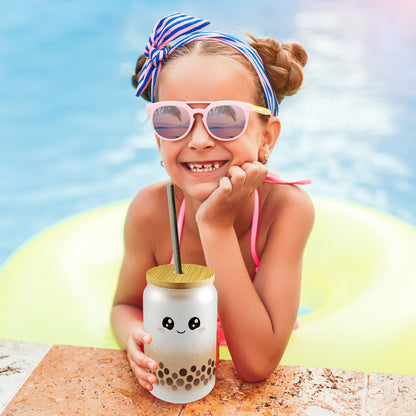 Bubble Tea Trinkglas mit Bambusdeckel in orange