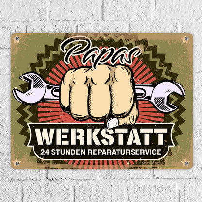 Papas Werkstatt Metallschild XL im rostigen Retrolook