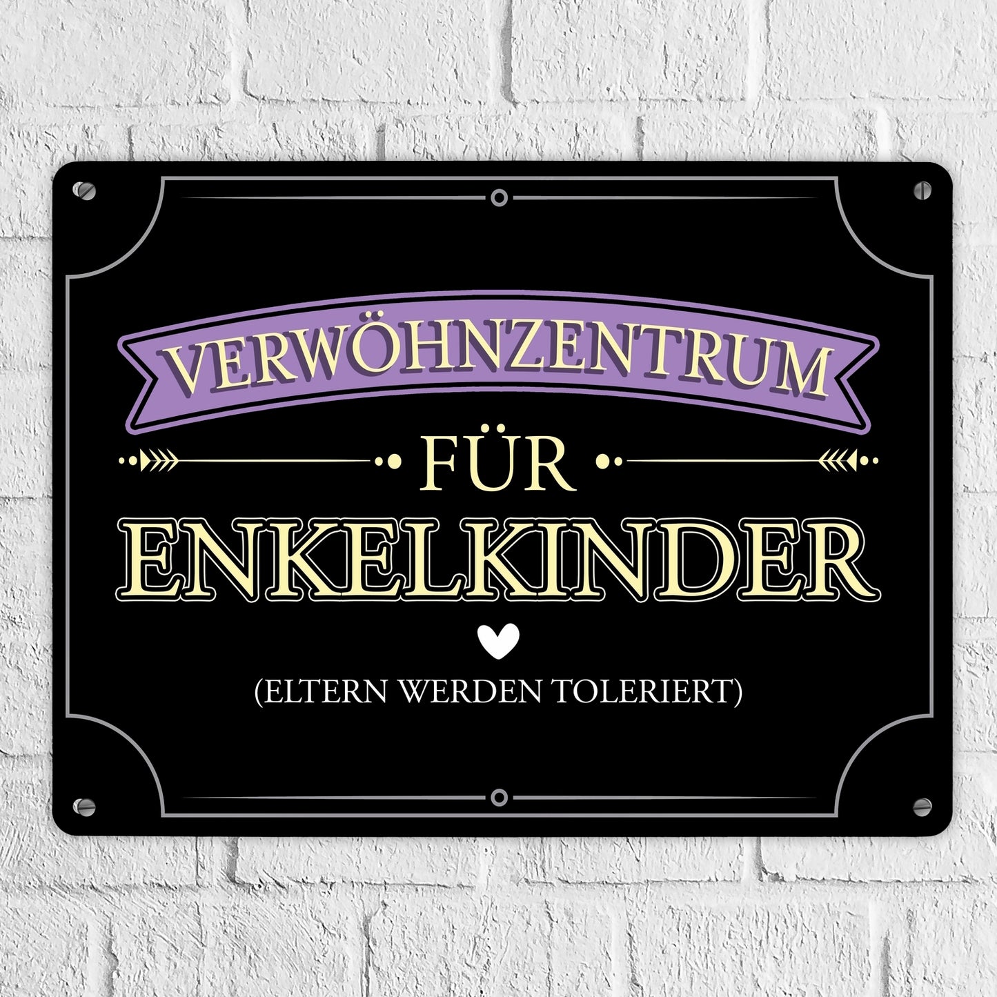 Verwöhnzentrum für Enkelkinder Metallschild XL in 21x28 cm mit lustigem Spruch für Großeltern