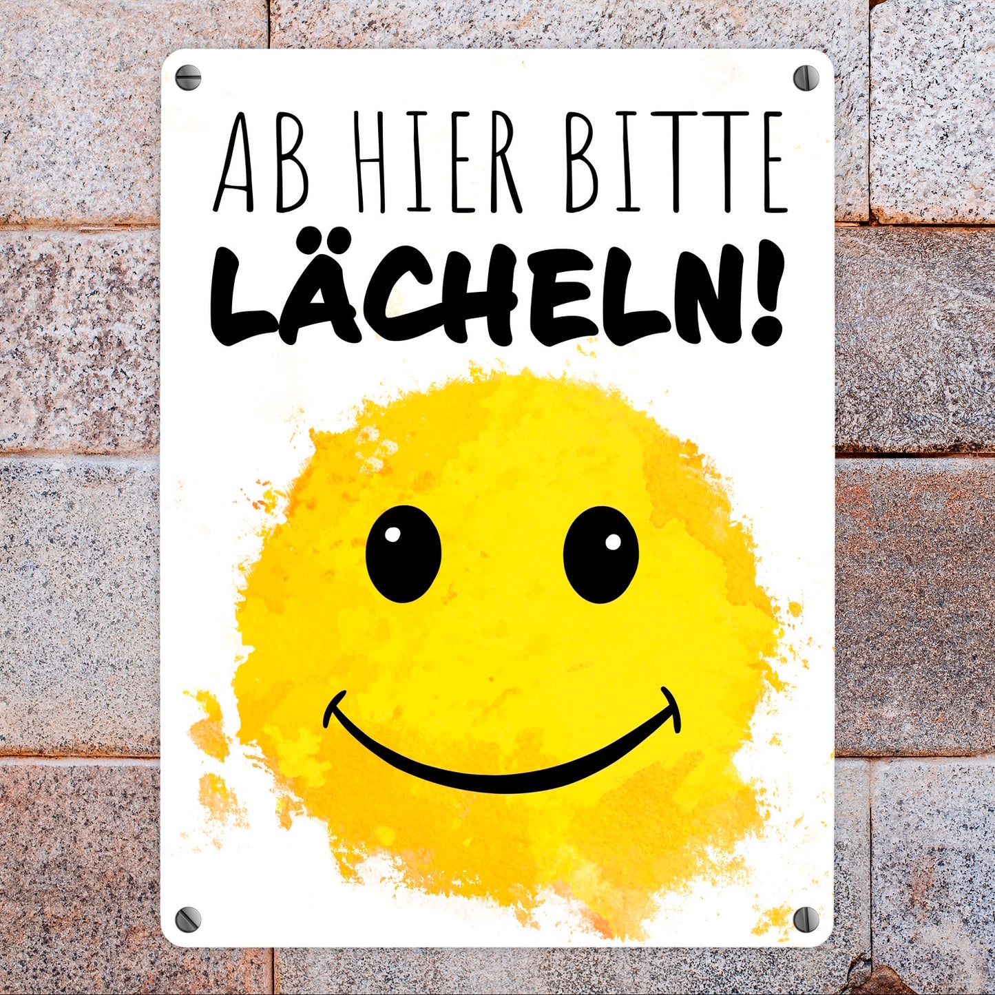 Grinsendes Emoticon Ab hier bitte lächeln Metallschild in 15x20 cm