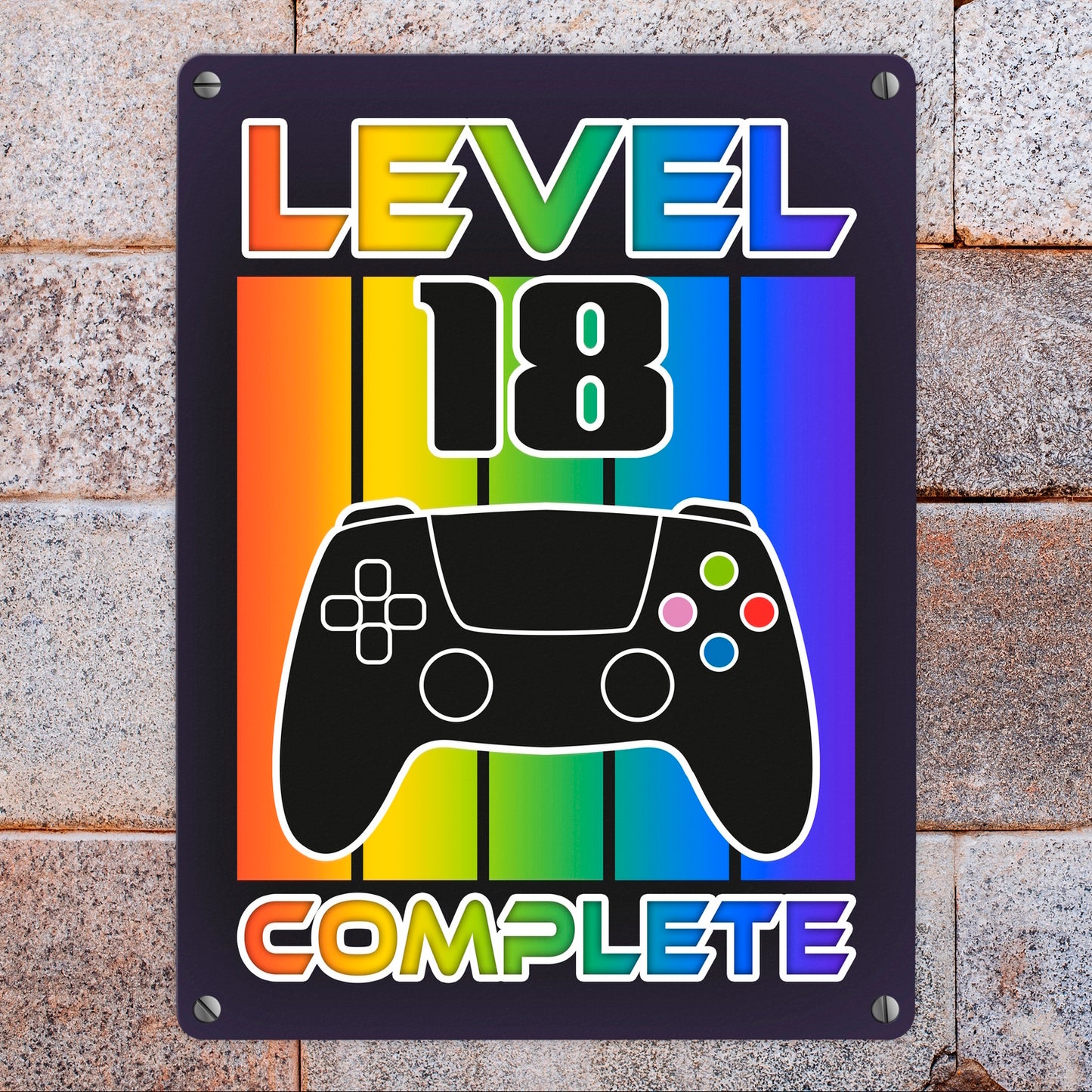 18. Geburtstag Gamer Metallschild in 15x20 cm mit Spruch Level 18 complete