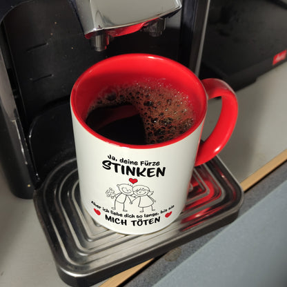 Ja, deine Fürze stinken, aber ich liebe dich trotzdem Kaffeebecher Rot