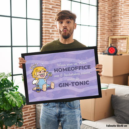 Engel Fußmatte XL in 40x60 cm mit Spruch - Homeoffice klingt ähnlich wie Gin-Tonic