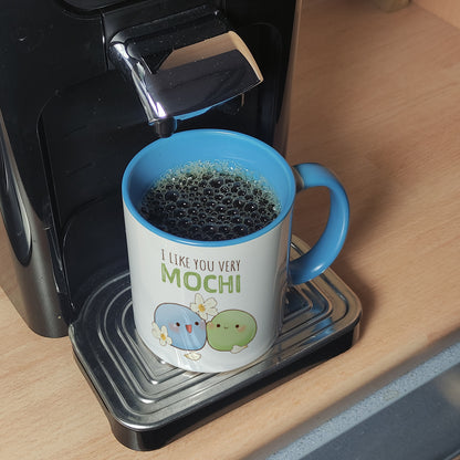 Mochi Freunde Kaffeebecher in hellblau mit Spruch I like you very Mochi