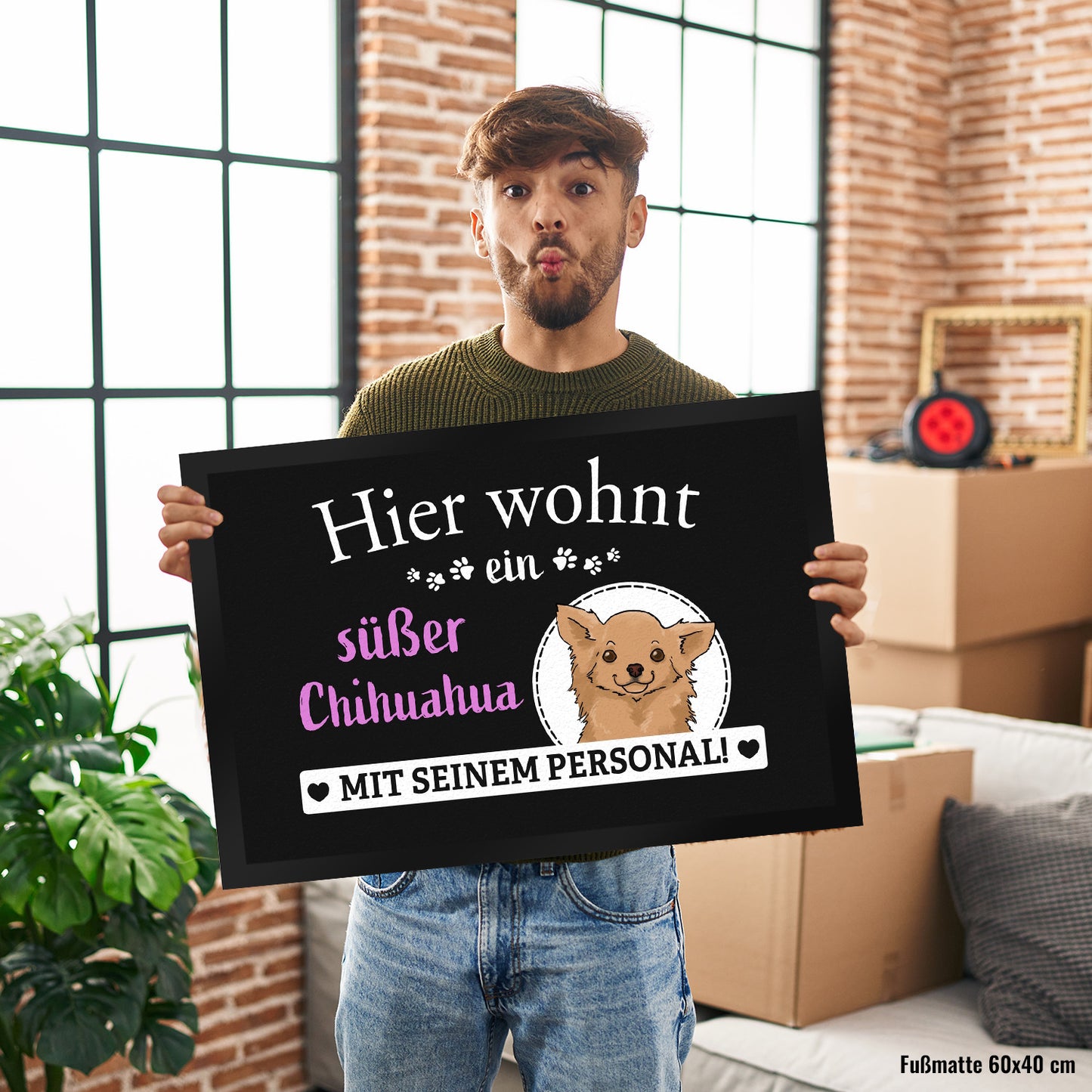 Hier wohnt ein Chihuahua mit seinem Personal Fußmatte XL in 40x60 cm