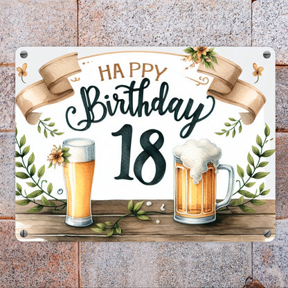 Happy Birthday 18 Bier Metallschild in 15x20 cm