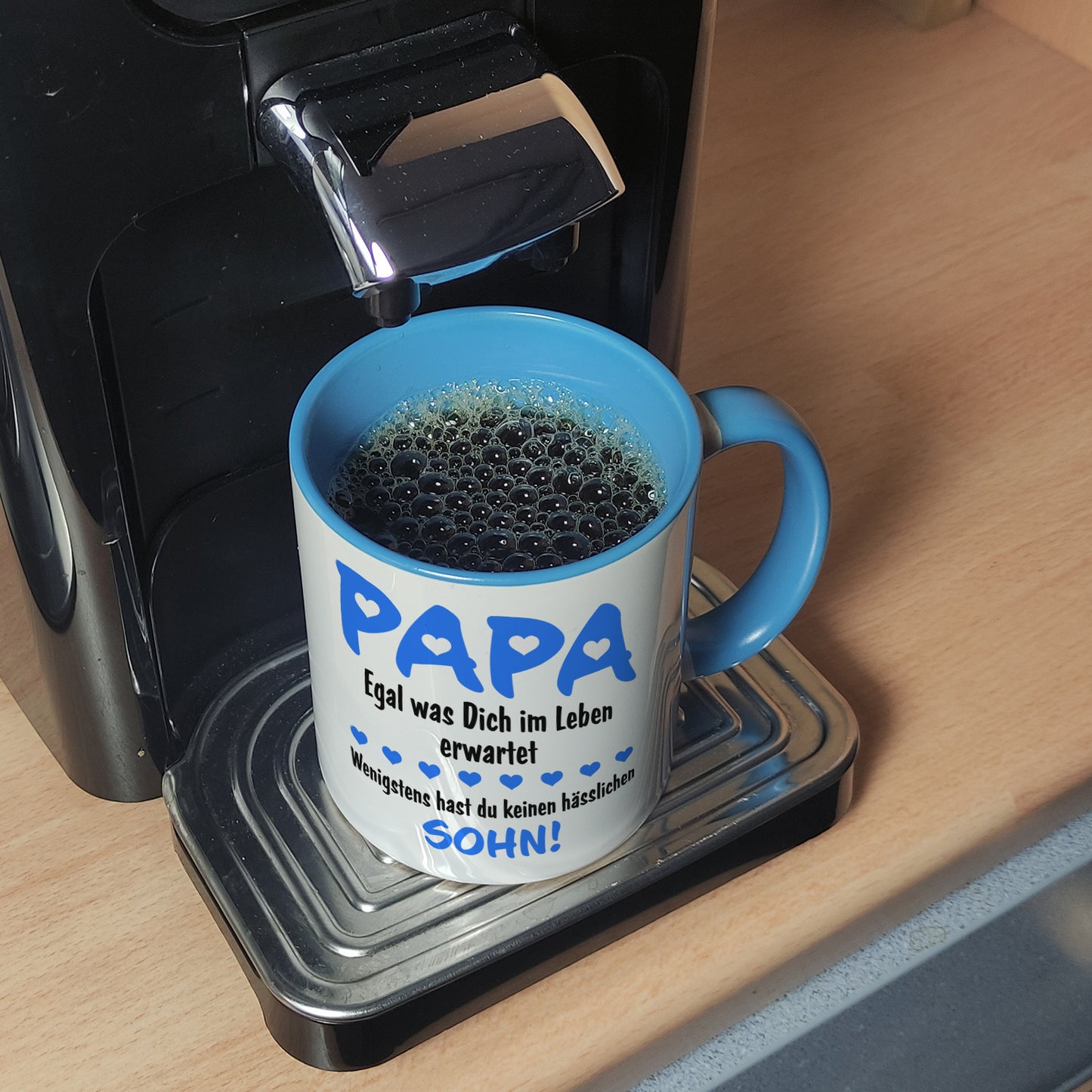 Papa, wenigstens hast du keinen hässlichen Sohn Kaffeebecher in hellblau