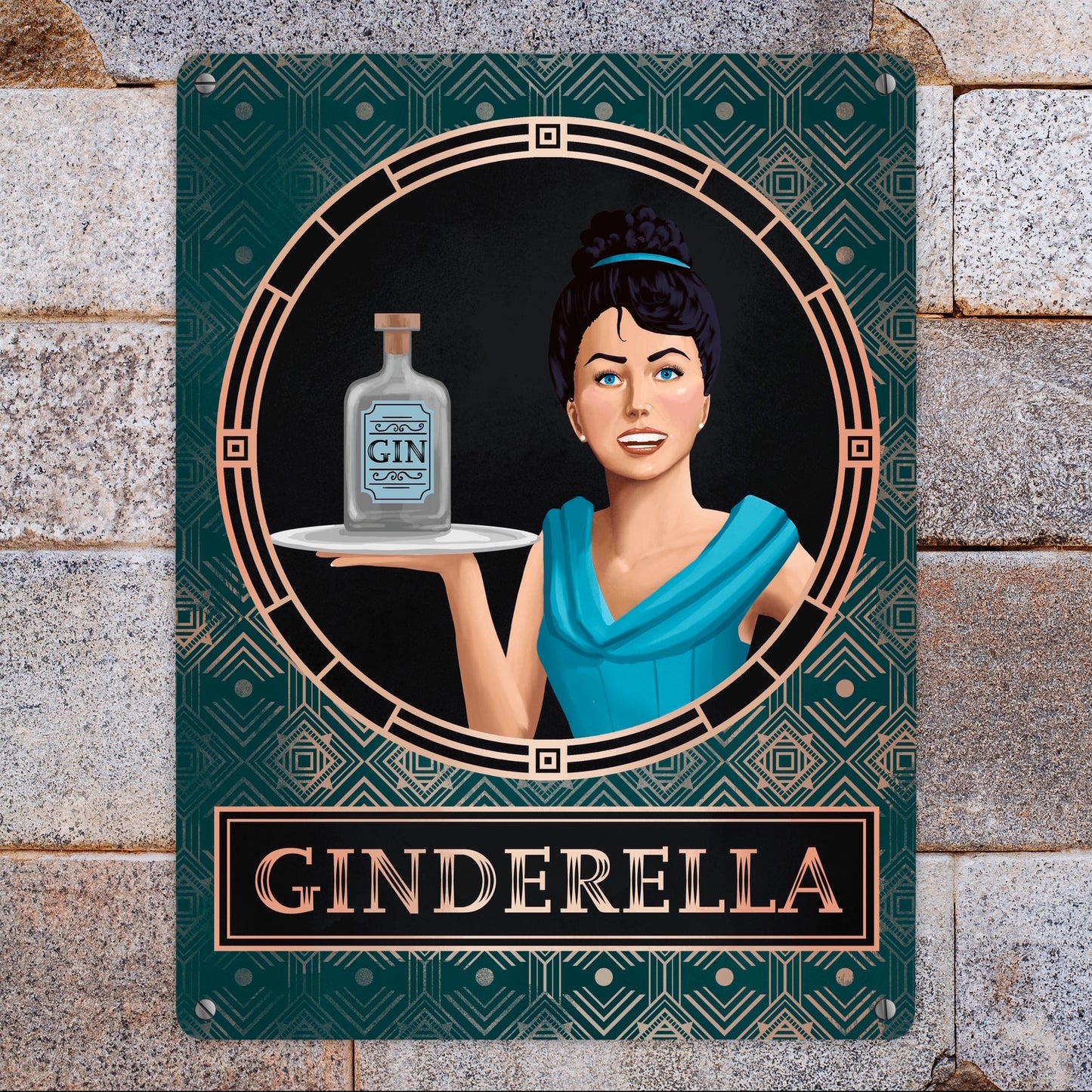 Ginderella Gin Metallschild XL in 21x28 cm für Gin-Liebhaber