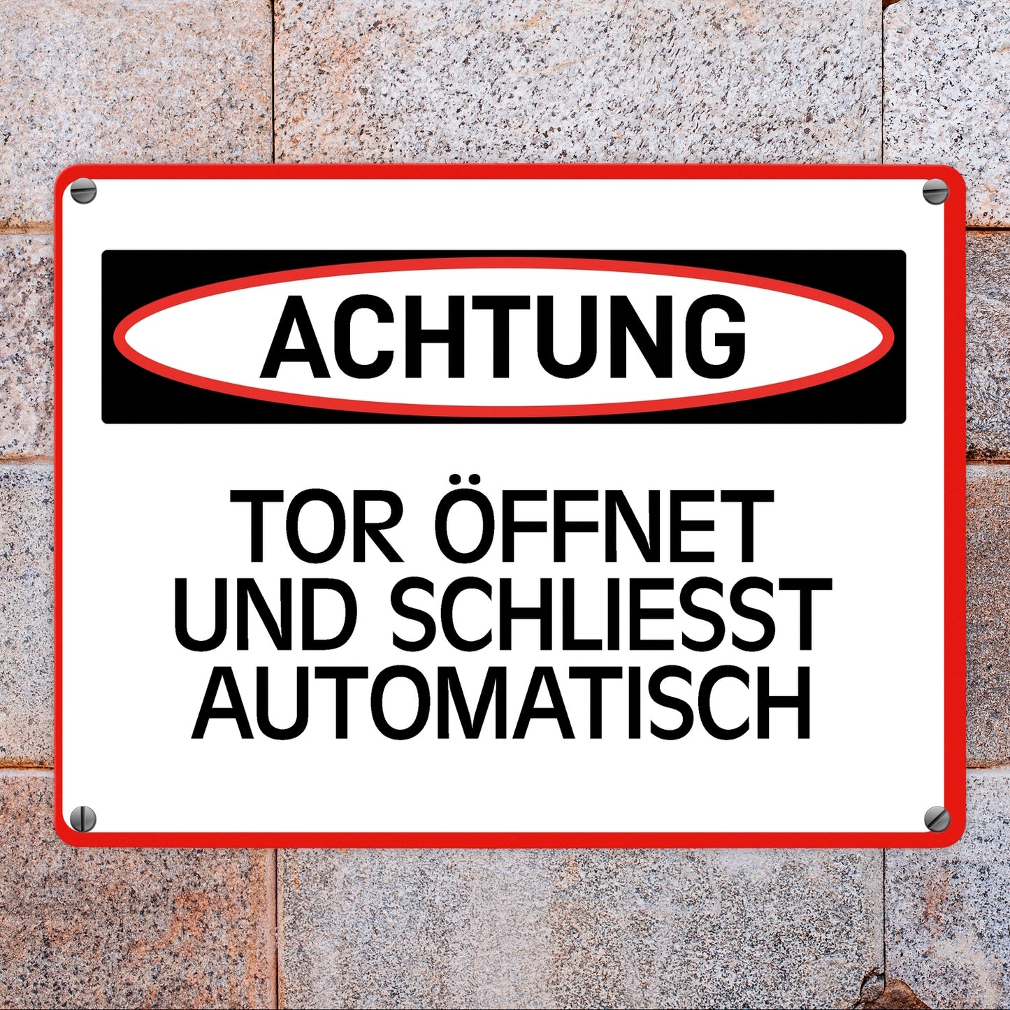 Tor öffnet und schließt automatisch Warn- und Hinweisschild im modernen Design