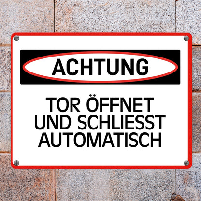 Tor öffnet und schließt automatisch Warn- und Hinweisschild im modernen Design