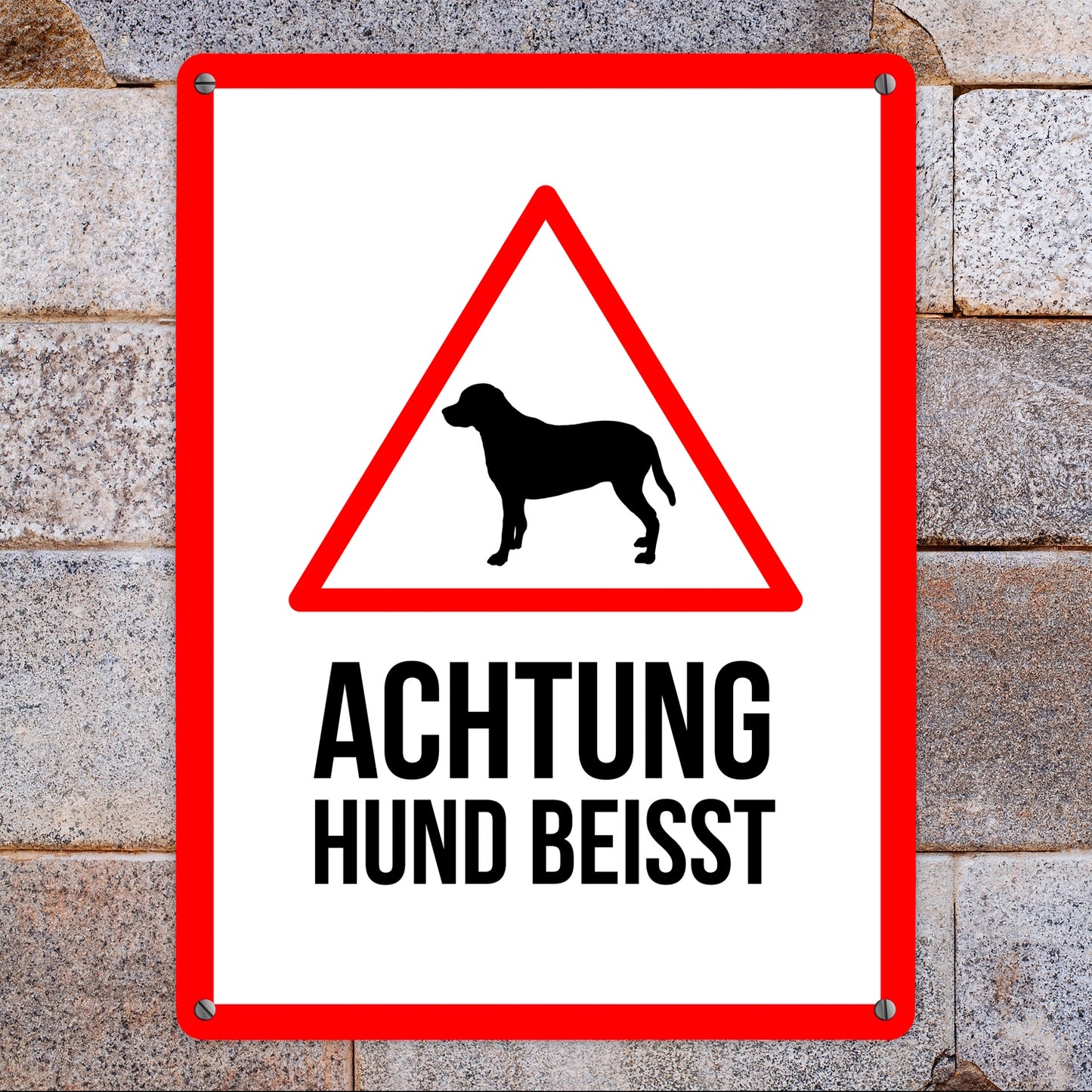 Metallschild XL mit Spruch: Achtung Hund beisst