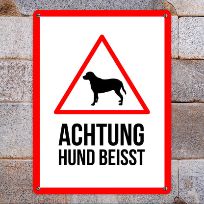 Metallschild XL mit Spruch: Achtung Hund beisst