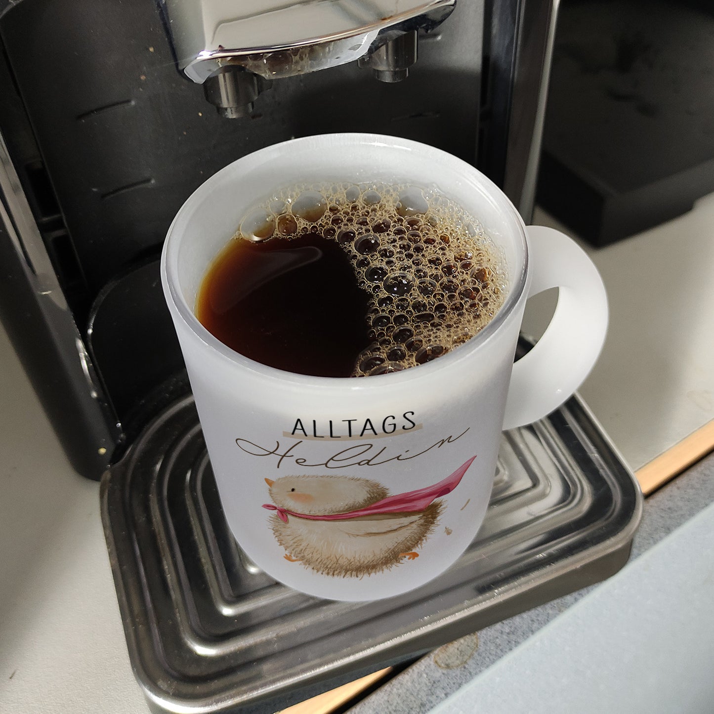 Küken Glas Tasse mit Spruch Alltagsheldin