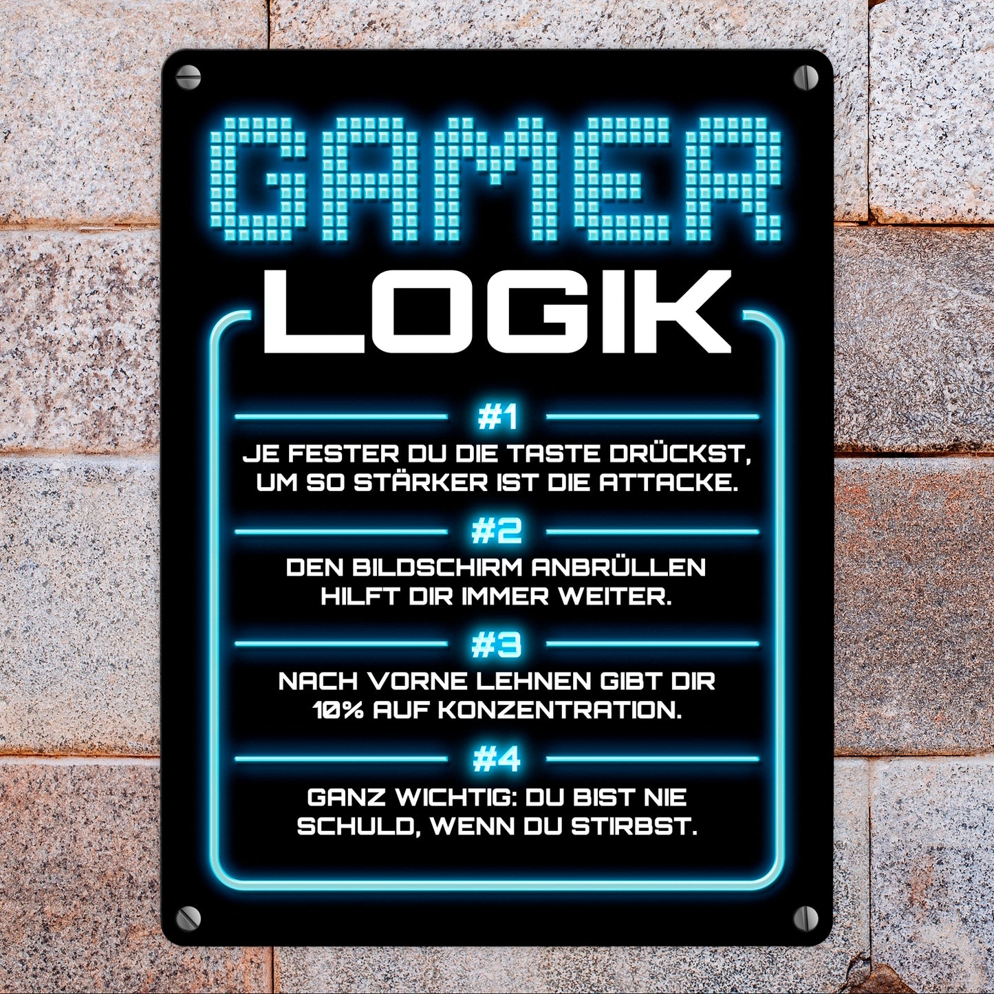 Gamer Logik Metallschild in 15x20 cm in blau