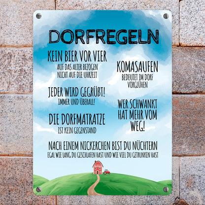 Dorfregeln für Dorfkinder Metallschild in 15x20 cm