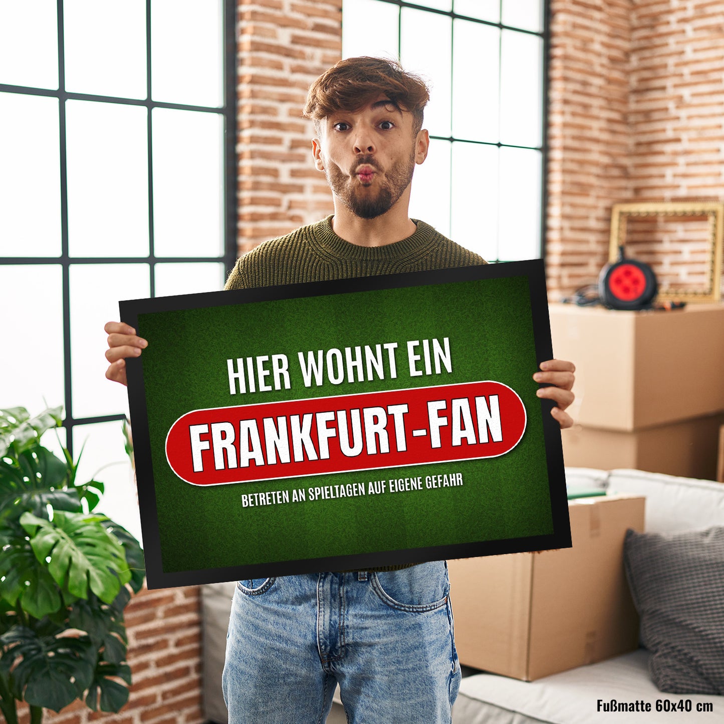 Hier wohnt ein Frankfurt-Fan Fußmatte XL mit Rasen Motiv