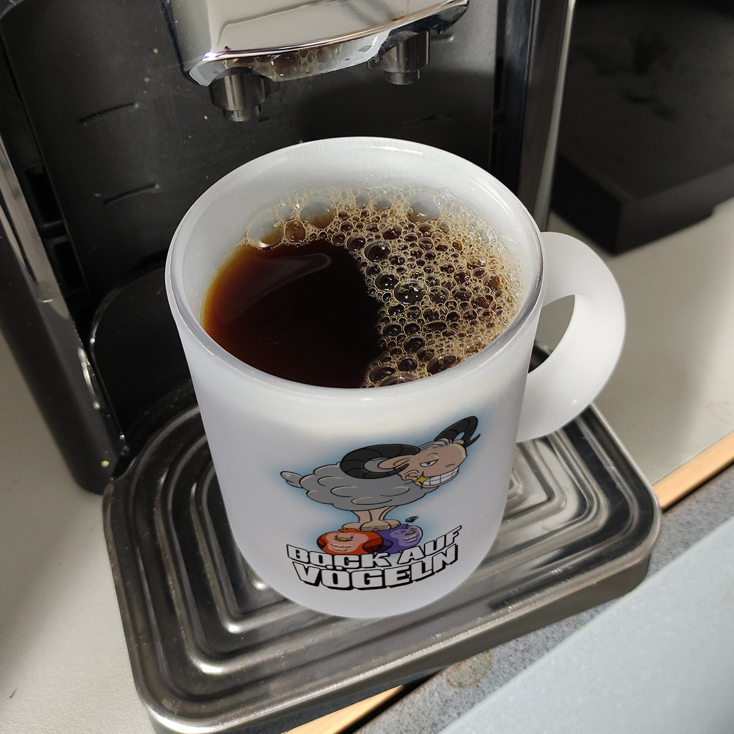 Bock auf Vögeln Glas Tasse mit lustigem Wortspiel und Steinbock