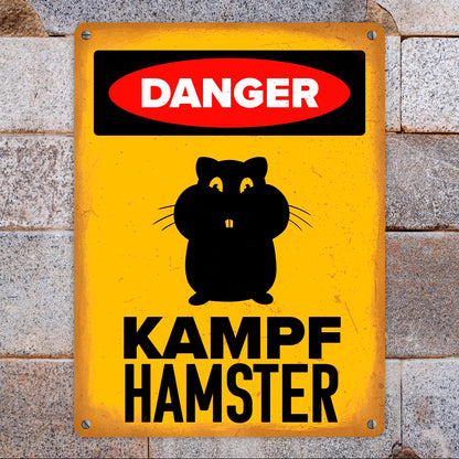 Danger Kampf Hamster Metallschild XL in 21x28 cm mit Hamster Silhouette