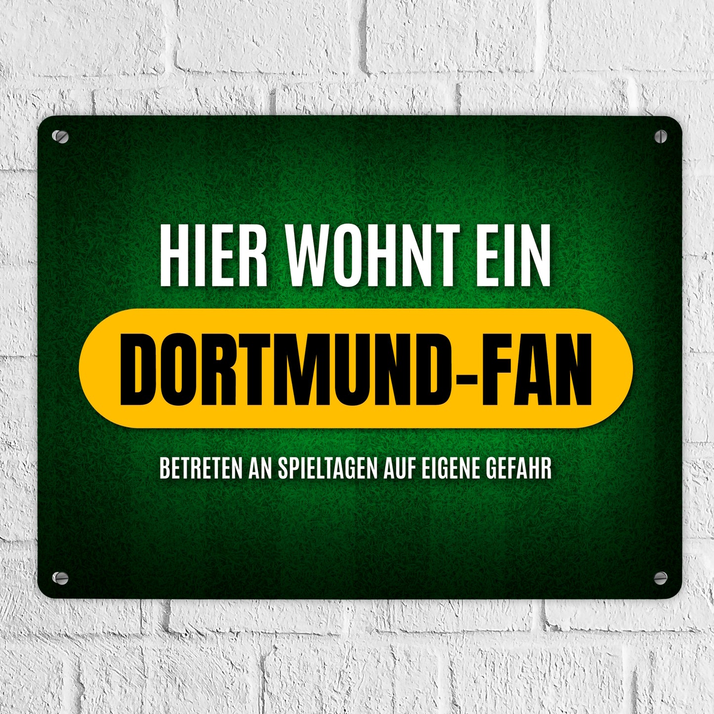 Metallschild XL mit Spruch: Hier wohnt ein Dortmund-Fan