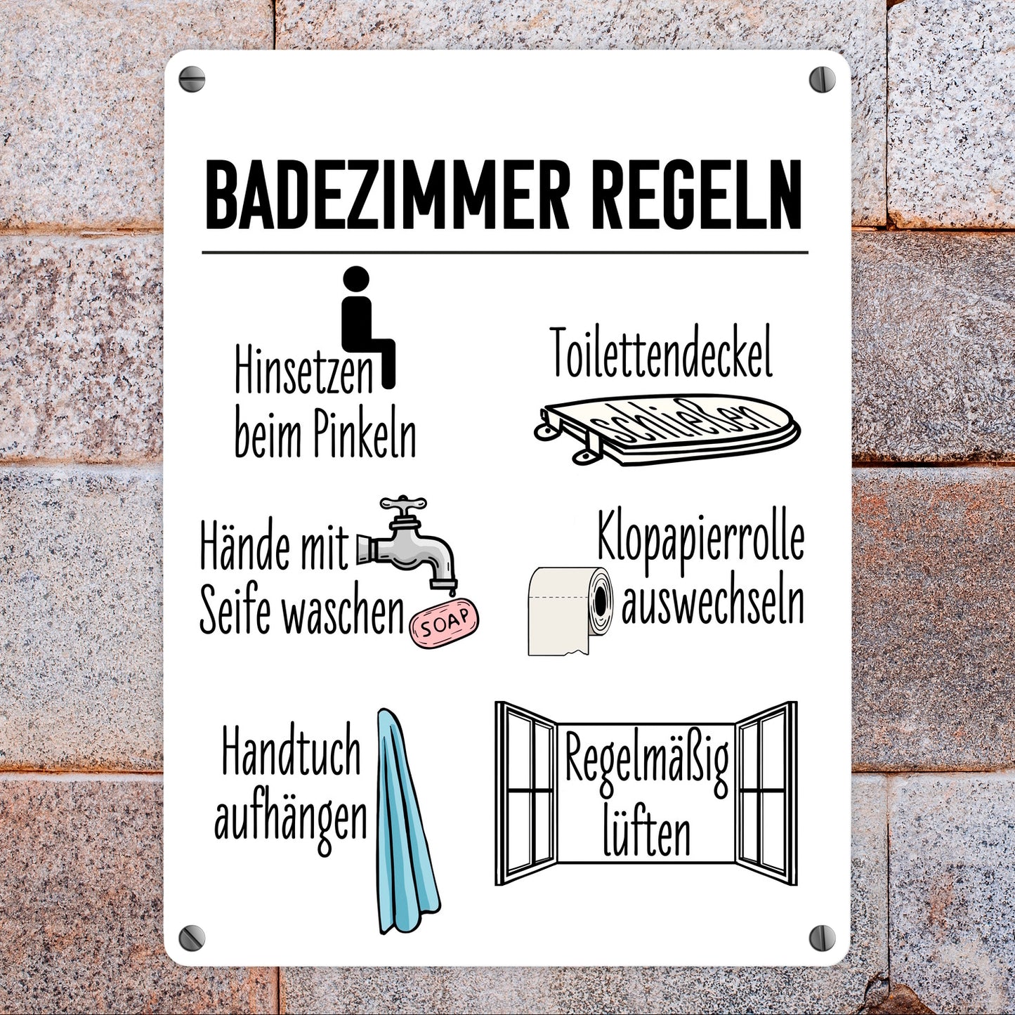 Badezimmer Regeln für ein hygienischeres Bad Metallschild in 15x20 cm