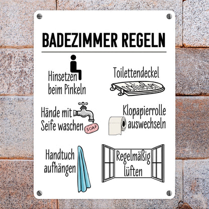 Badezimmer Regeln für ein hygienischeres Bad Metallschild in 15x20 cm