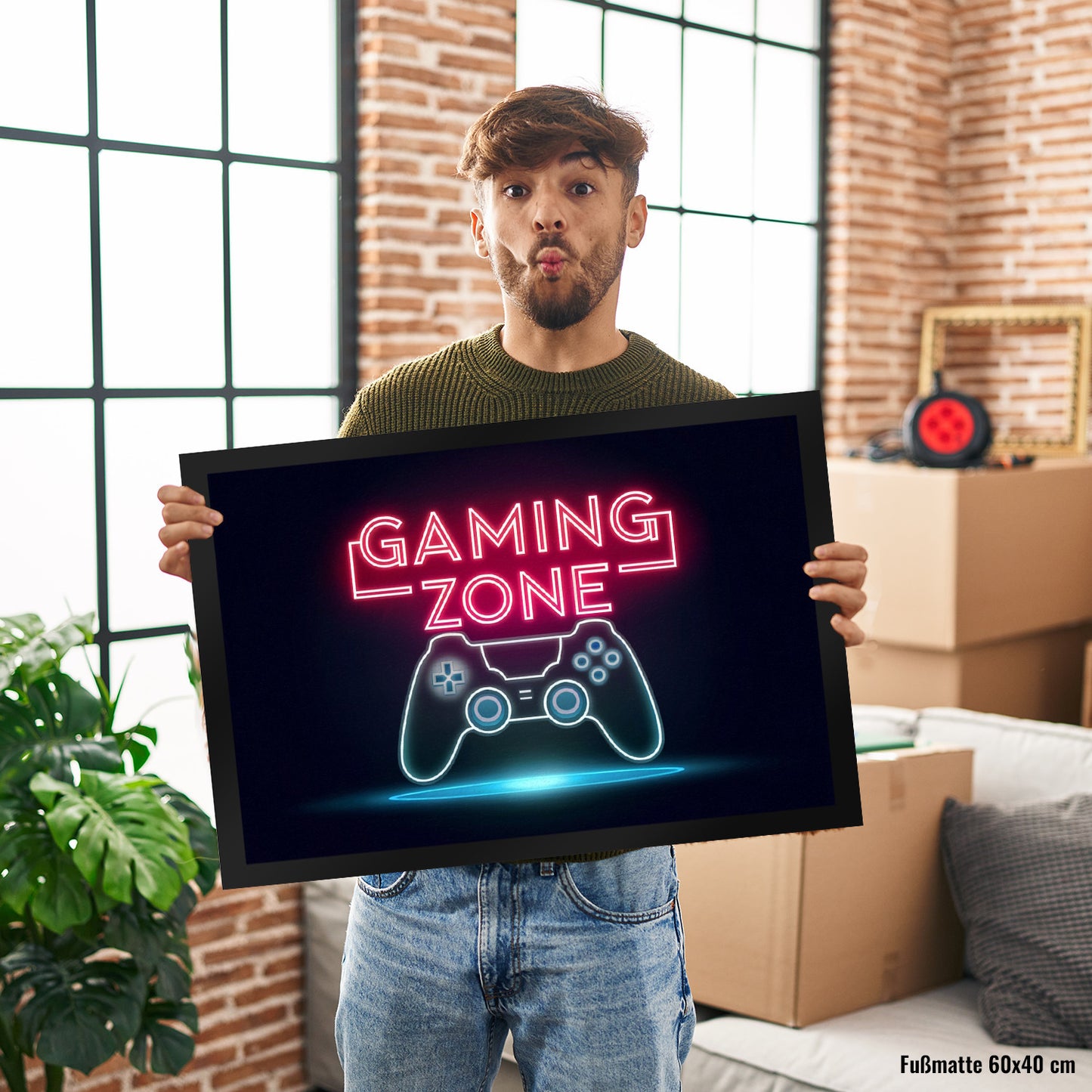 Gaming Zone Controller Fußmatte XL in 40x60 cm in Neonschrift