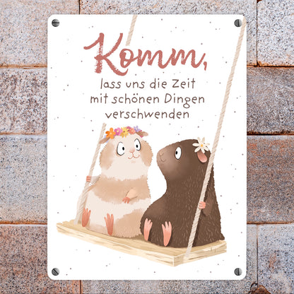 Meerschweinchen Metallschild in 15x20 cm mit Spruch Zeit mit Schönem verschwenden