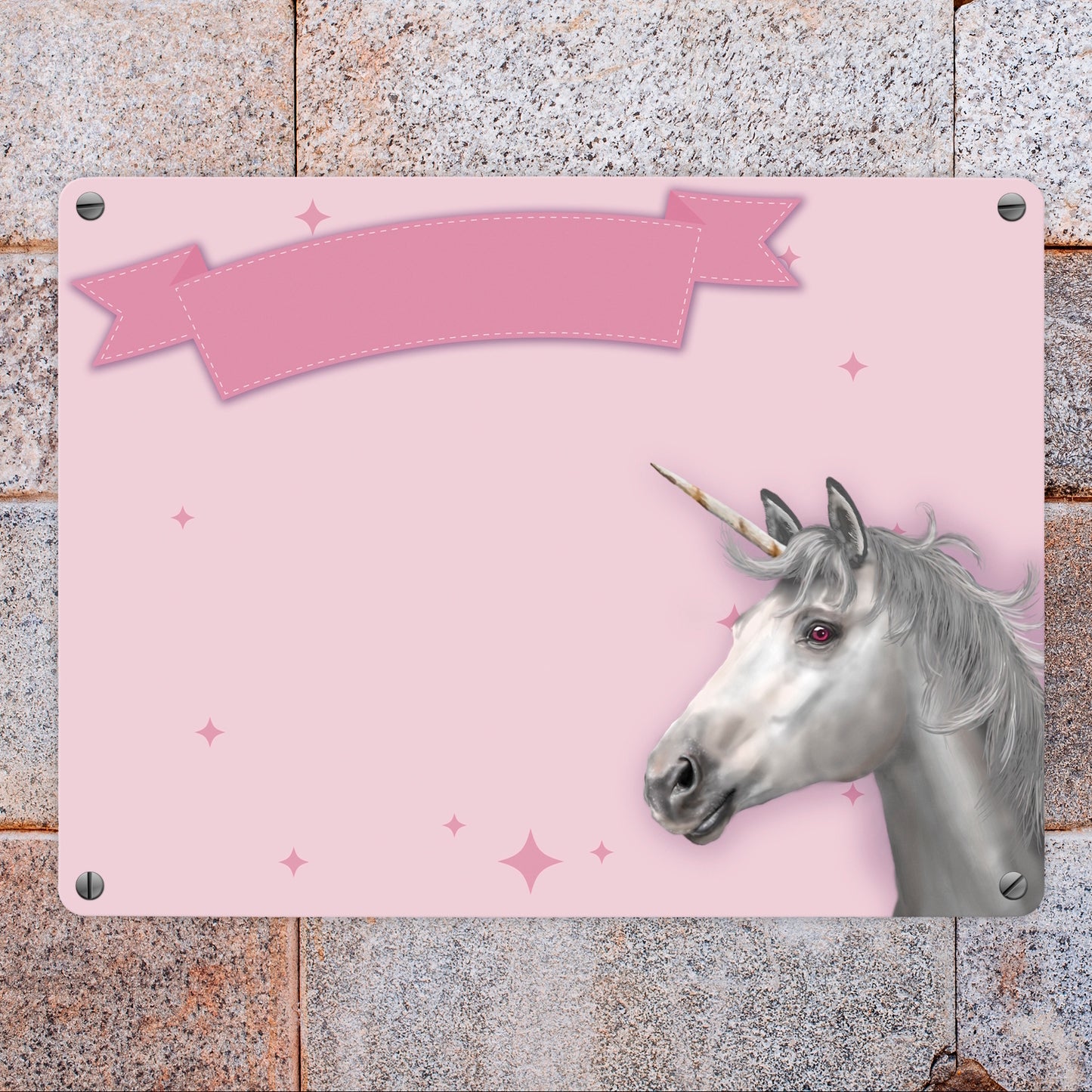 Metallschild mit Einhorn Stalltafel Motiv zum selbst Beschriften