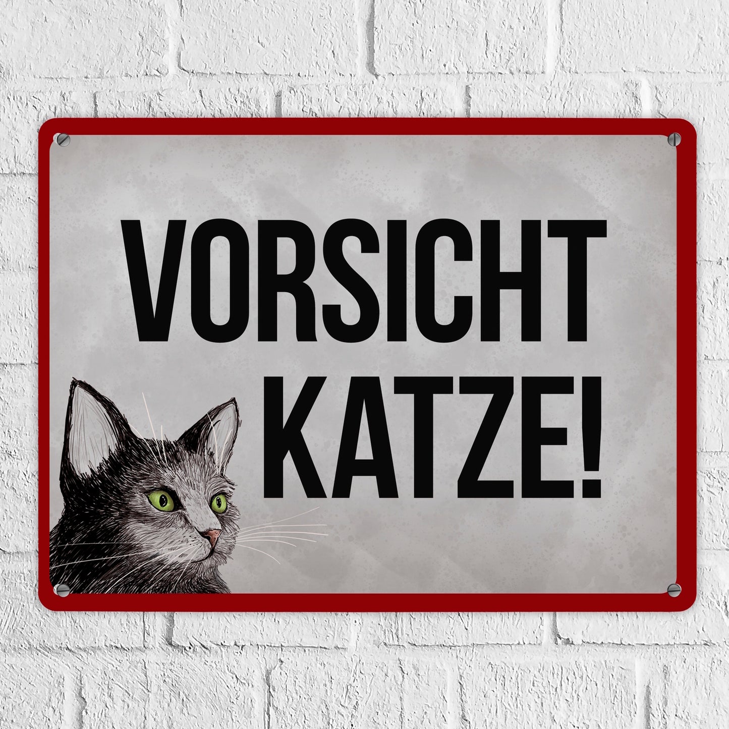 Metallschild XL mit Spruch: Vorsicht Katze