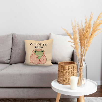 Frosch in rosa Decke Kissen mit Leinenoptik mit Spruch Anti-Stress Kissen mit Leinenoptik