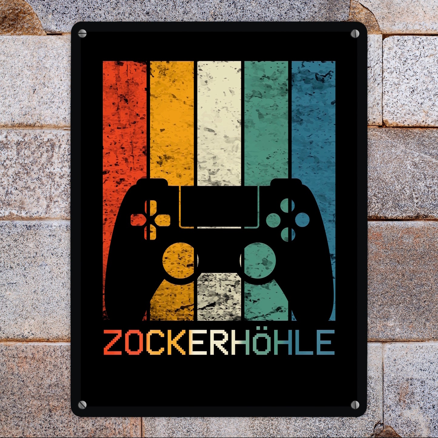 Zockerhöhle Metallschild XL mit Retro Gamer-Motiv