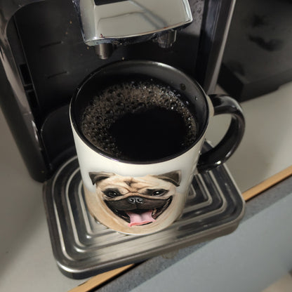 Kaffeebecher Henkel und Innenseite Schwarz mit Mops Motiv