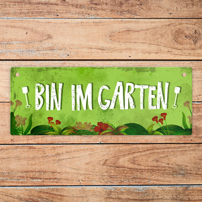 Bin im Garten - Bin Zuhause Wendeschild mit Kordel