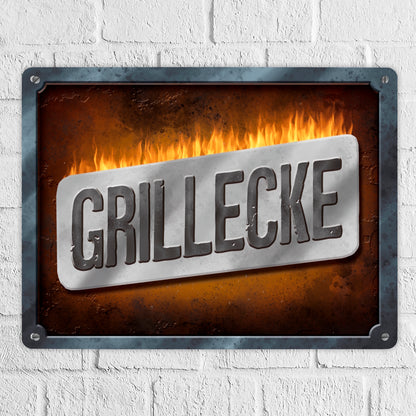 Metallschild XL mit Spruch: Grillecke