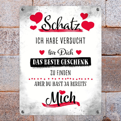 Bestes Geschenk für Schatz zum Valentinstag Metallschild in 15x20 cm