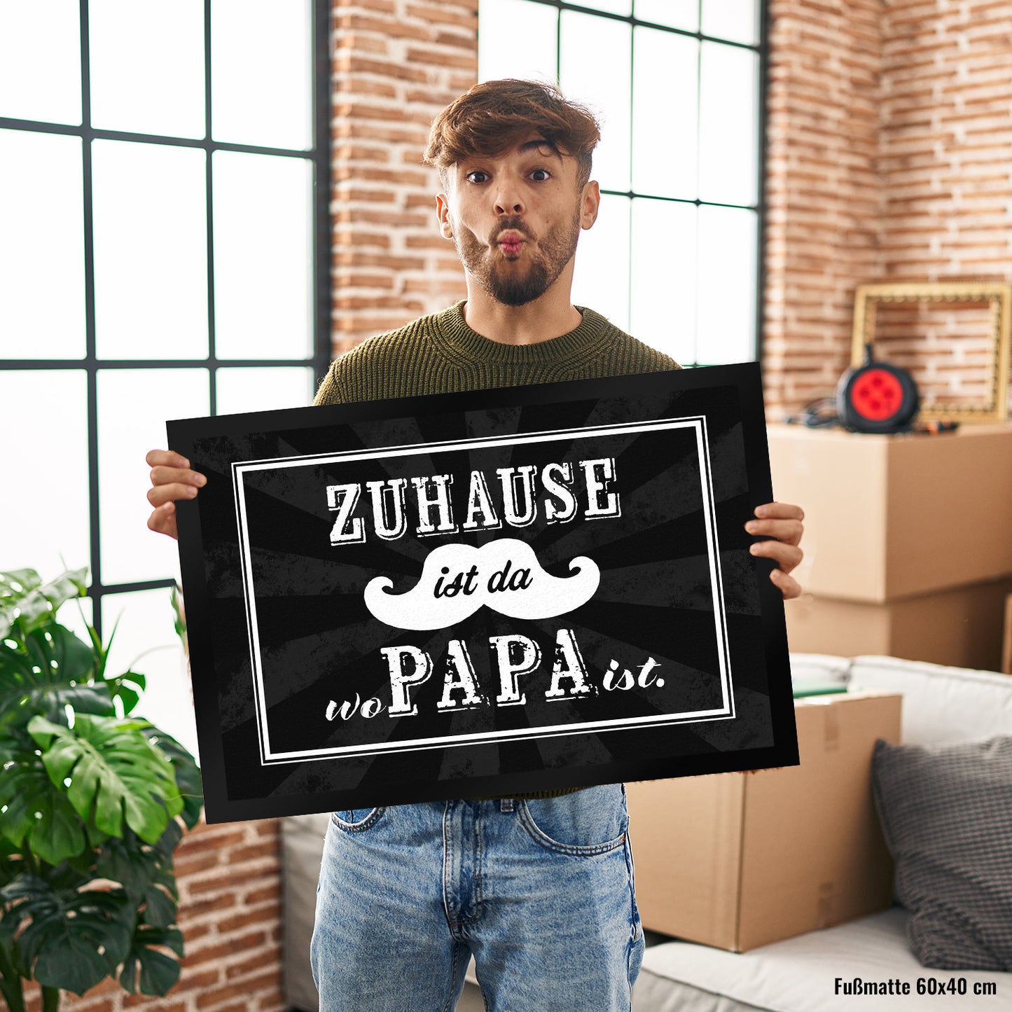 Zuhause ist da wo Papa ist Fußmatte XL in 40x60 cm mit Schnauzer