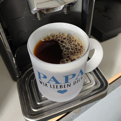 Papa wir lieben dich Glas Tasse in blau mit Herz