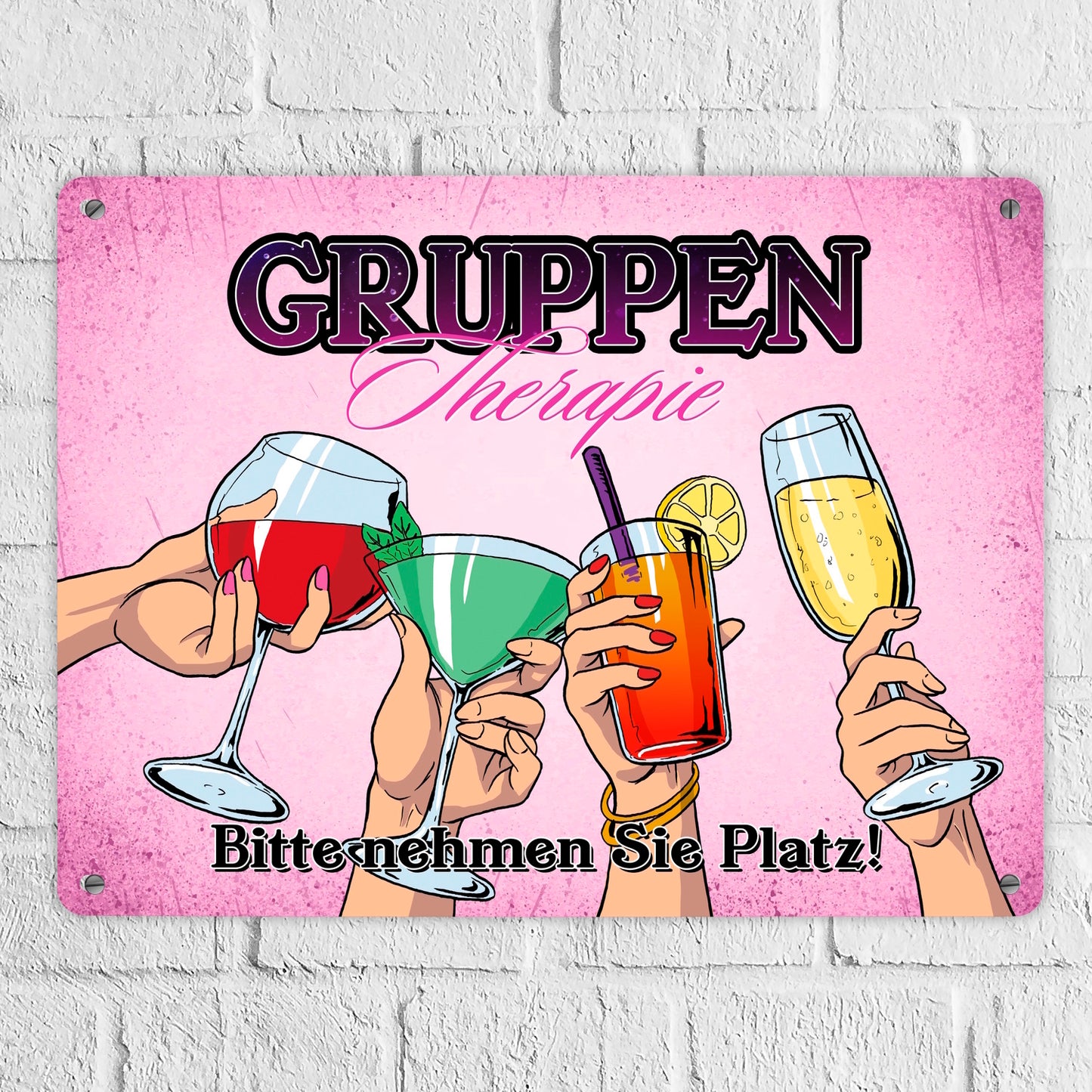 Gruppentherapie für Frauen Metallschild XL in 21x28 cm im trendigen Retrolook