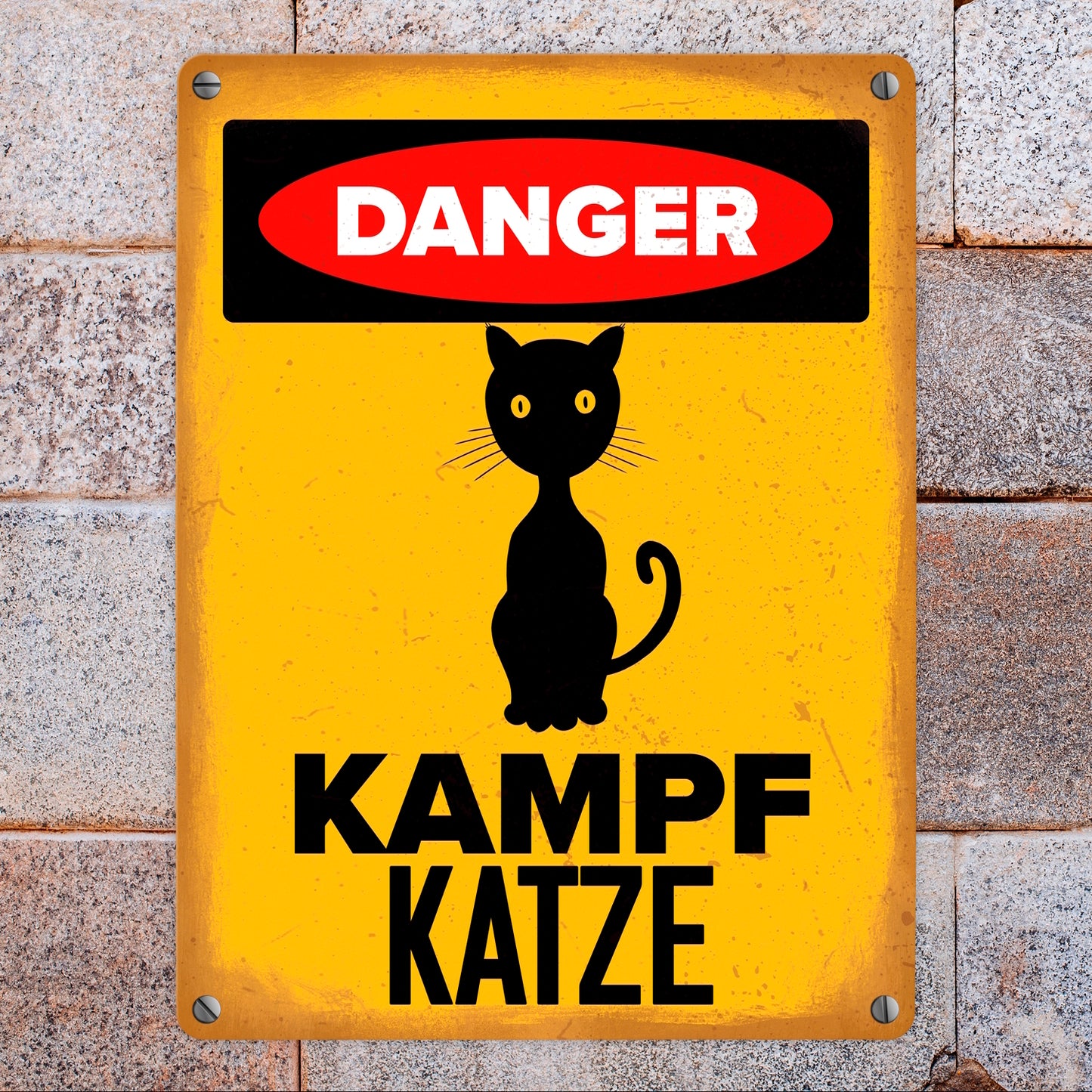 Danger Kampf Katze Metallschild in 15x20 cm mit Katzen Silhouette